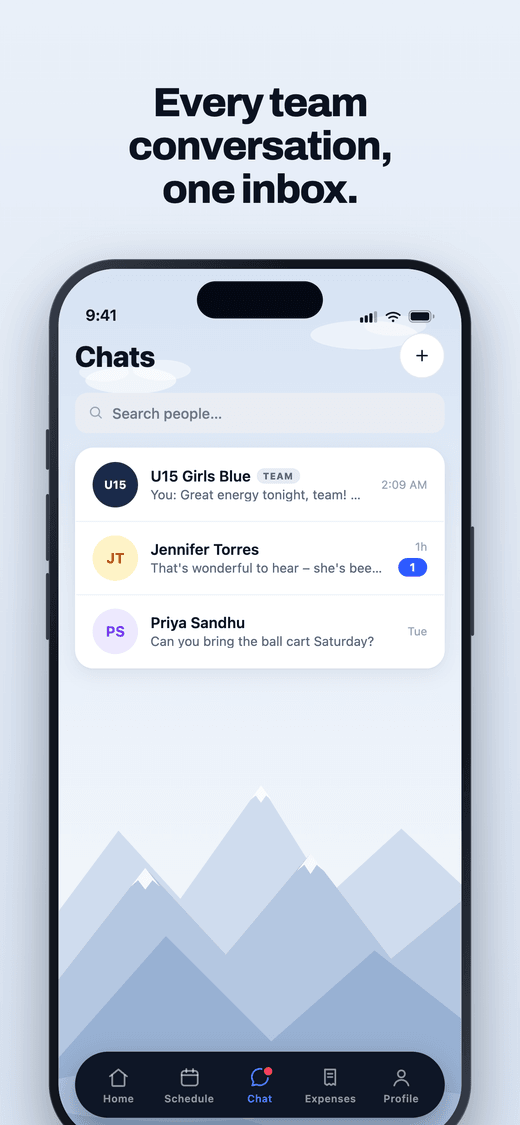 ClubHub app, team chat