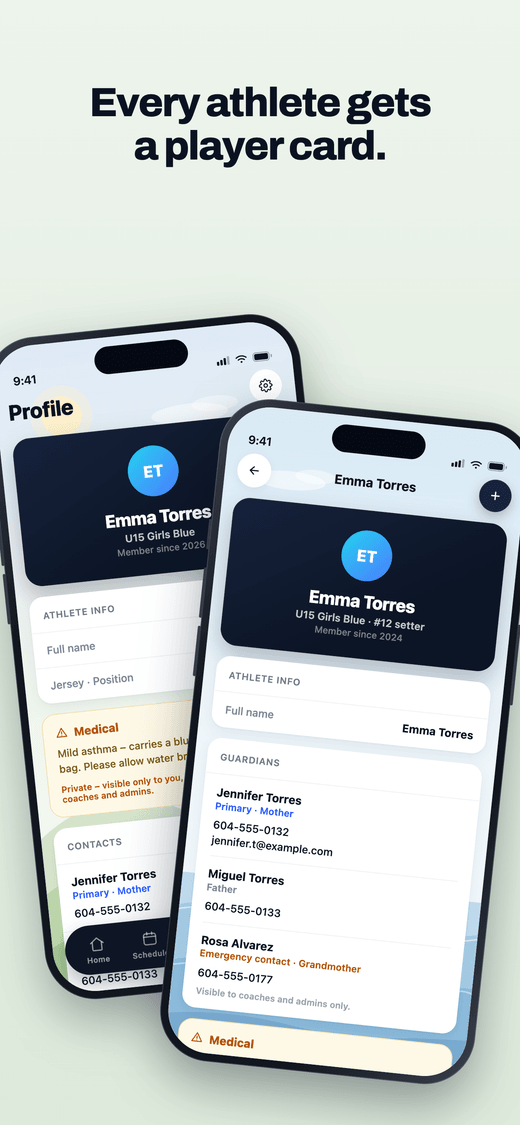 ClubHub app, player cards